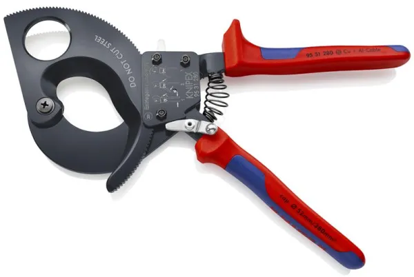 Knipex Kabelschere (Ratschenfunktion) schwarz lackiert, mit Mehrkomponenten-Griff 280 mm